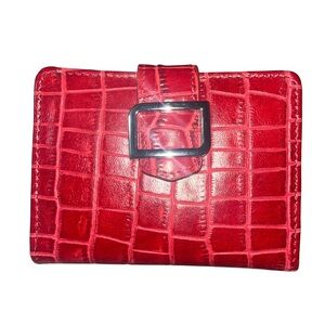 NWOT Identity Stronghold Red Croc-Embossed RFID Trifold Mini Wallet